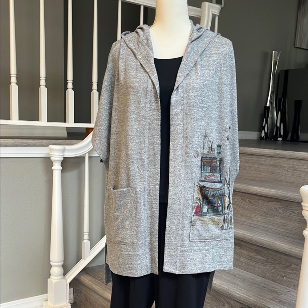 Gray Sleeveless Top with Hood and Relaxed Fit